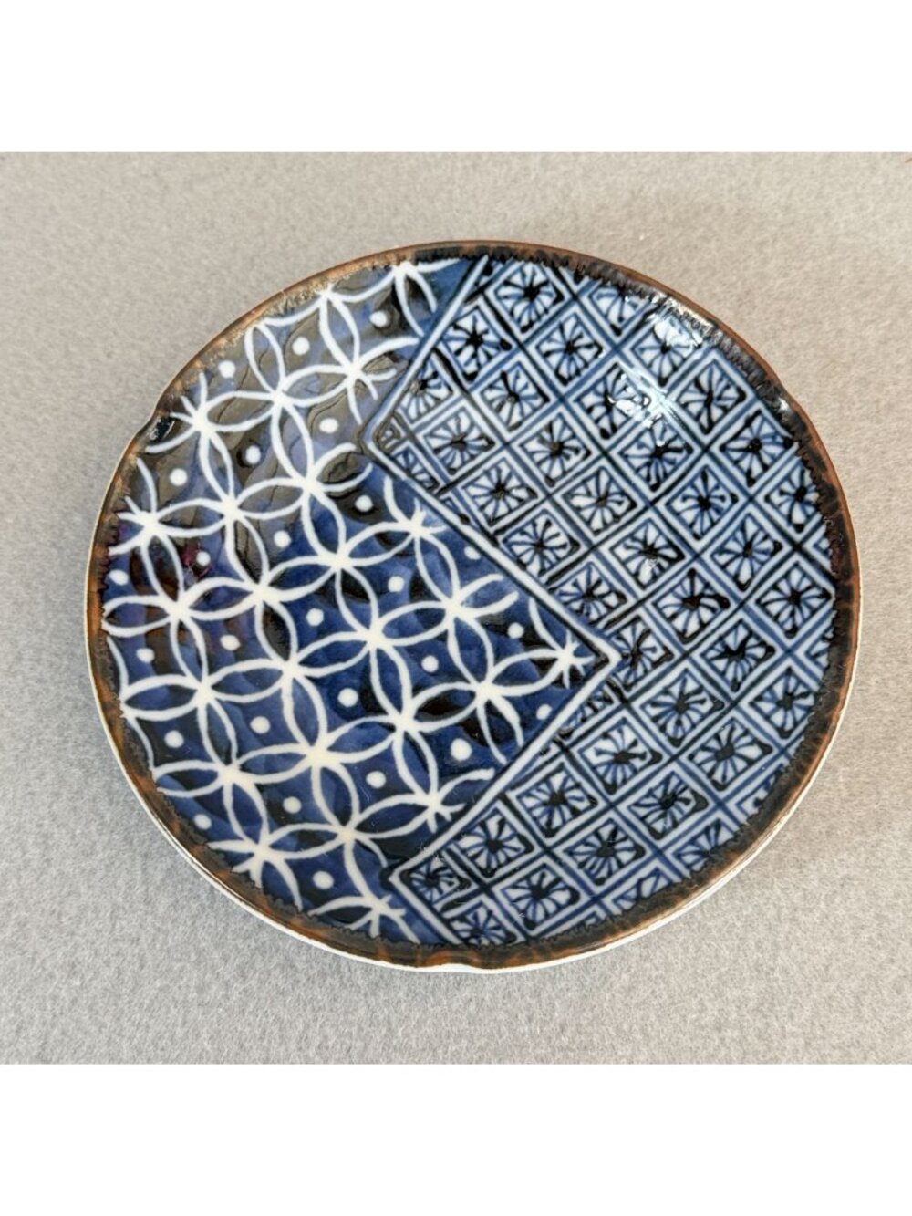 Vintage Arita Yaki Shoho Blue White 5" Plate Geometric Shippo Hanabishi Japan - Picture 4 of 6